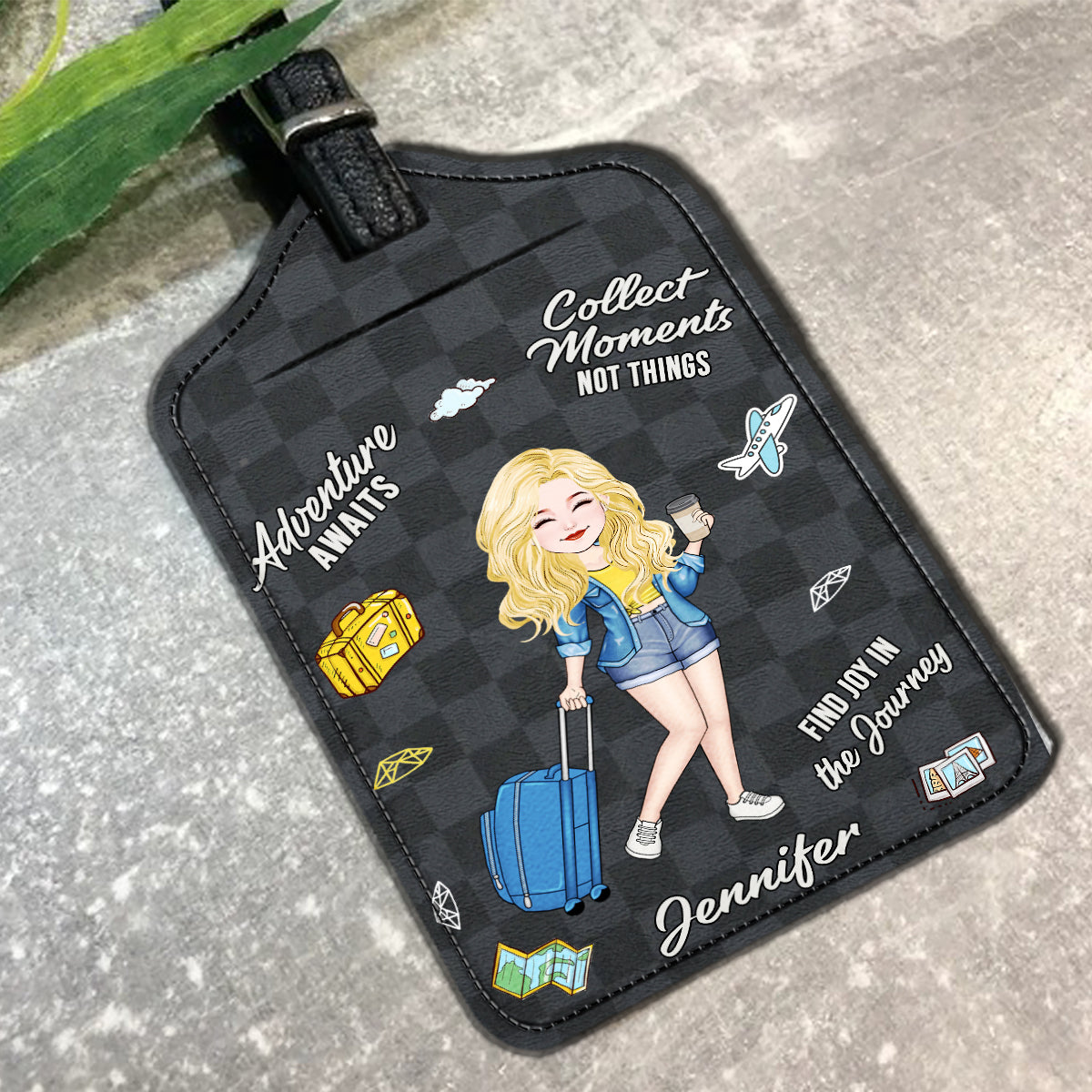 Find Joy In The Journey - Personalized Travelling Leather Luggage Tag