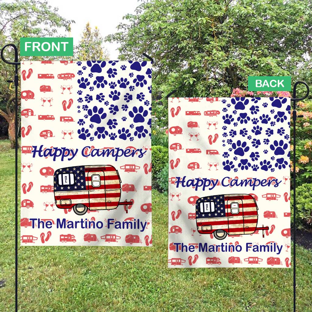 Drapeau de jardin personnalisé Happy Campers pour le camping de la fête de l'Indépendance