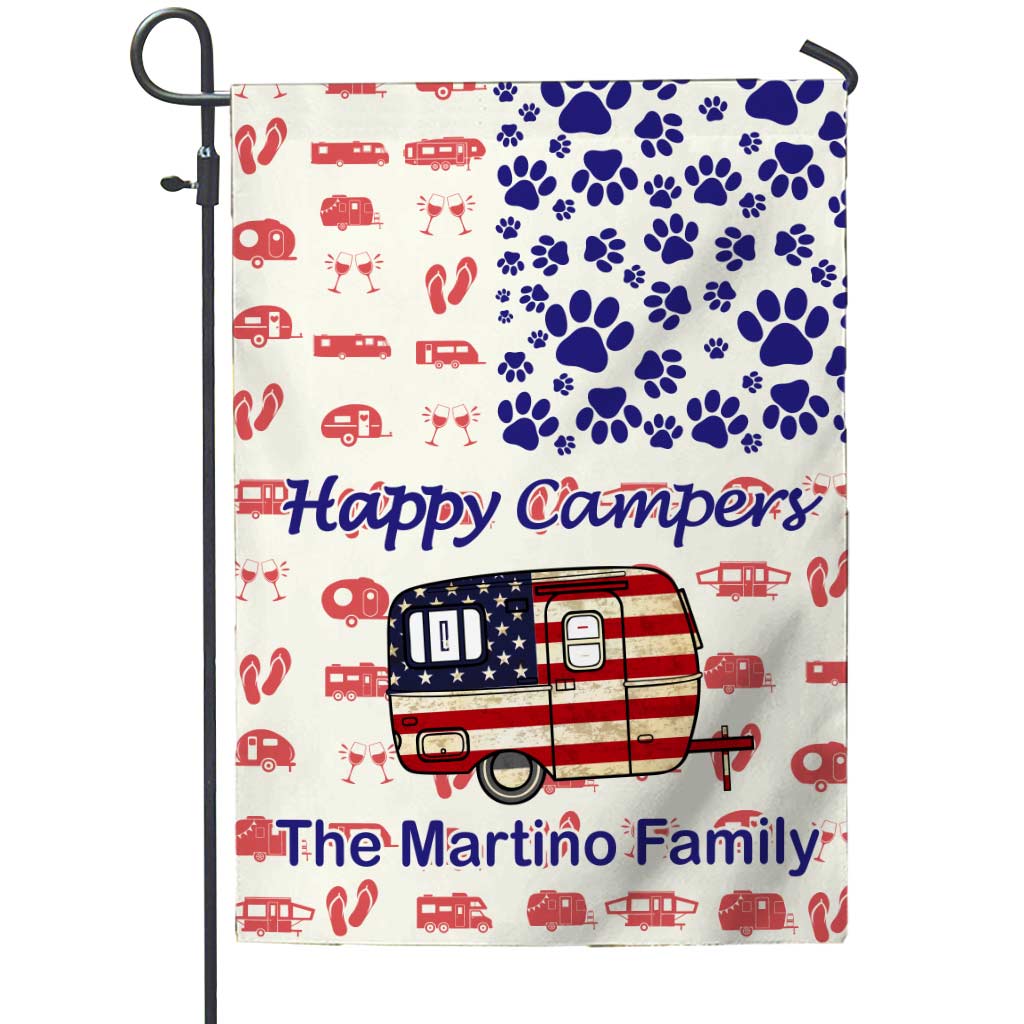 Drapeau de jardin personnalisé Happy Campers pour le camping de la fête de l'Indépendance