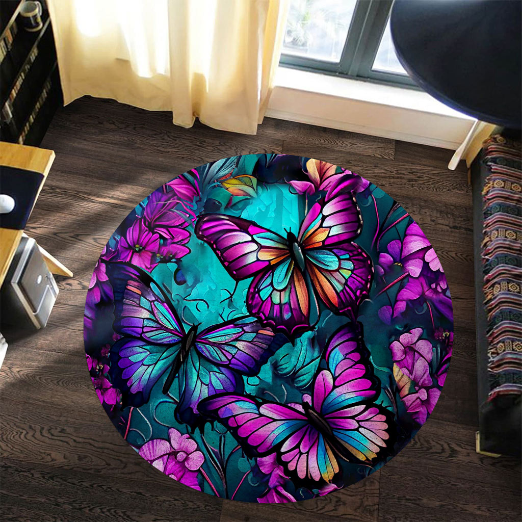 Magnifiques papillons - Tapis rond papillon