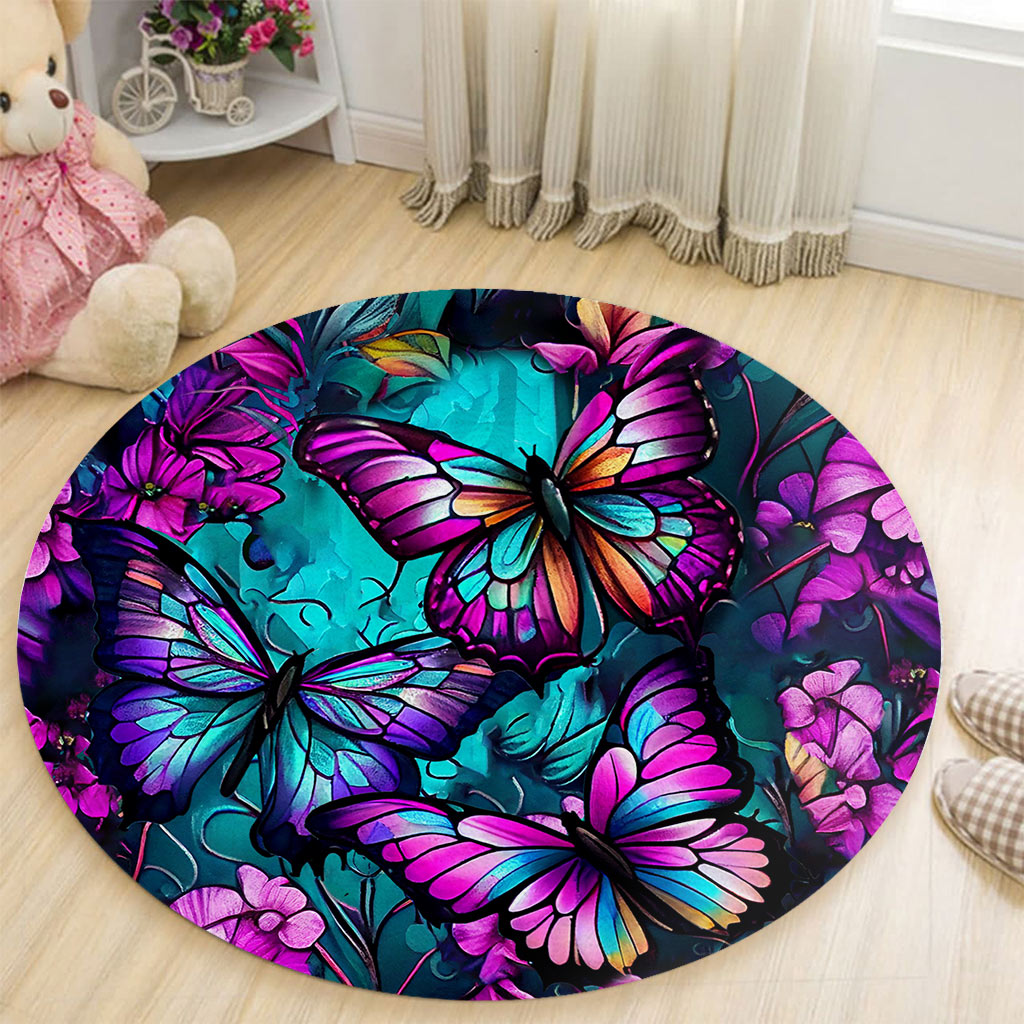 Magnifiques papillons - Tapis rond papillon