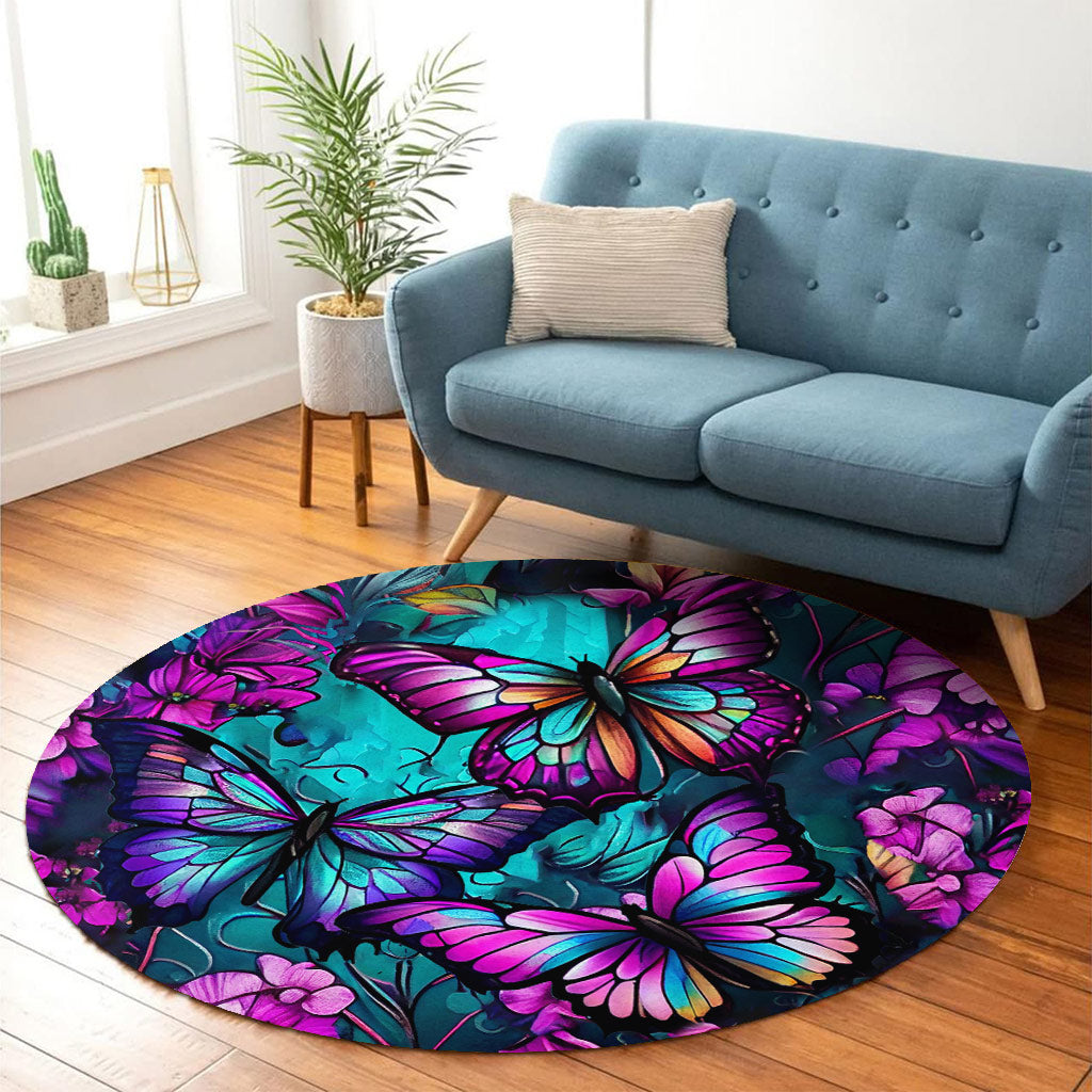 Magnifiques papillons - Tapis rond papillon