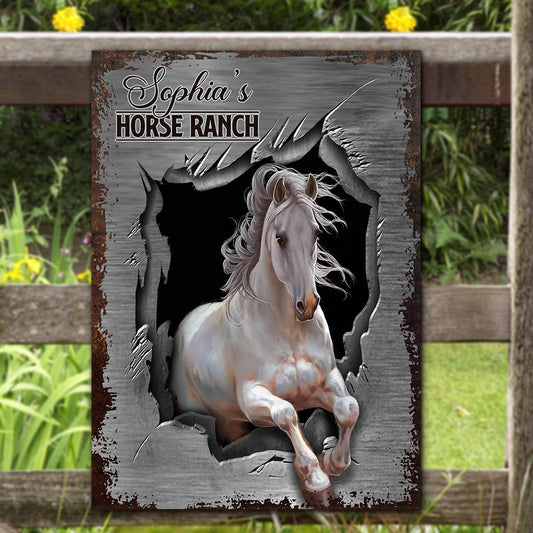 Écurie - Panneau métallique rectangulaire personnalisé représentant un cheval