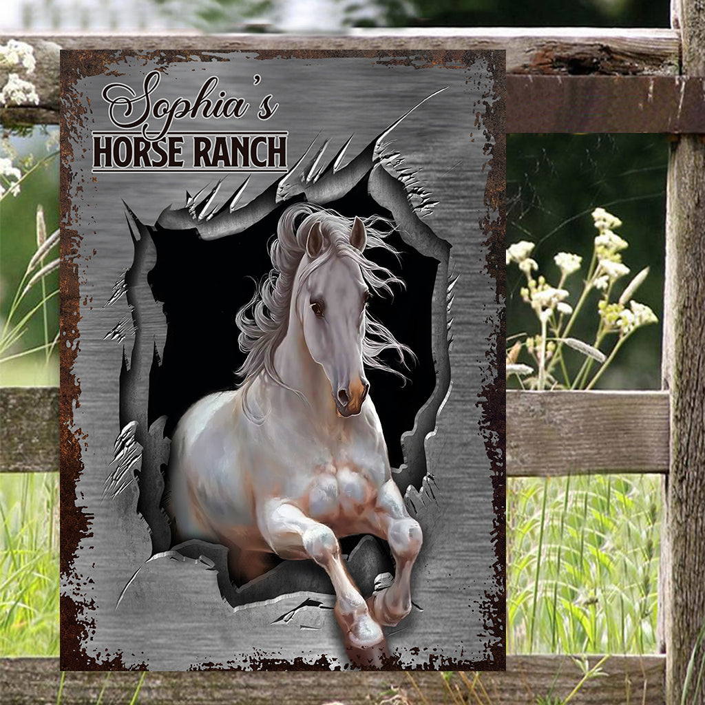 Écurie - Panneau métallique rectangulaire personnalisé représentant un cheval