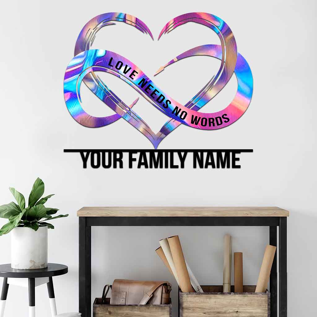 L'amour n'a pas besoin de mots - Panneau en métal découpé personnalisé pour la sensibilisation à l'autisme