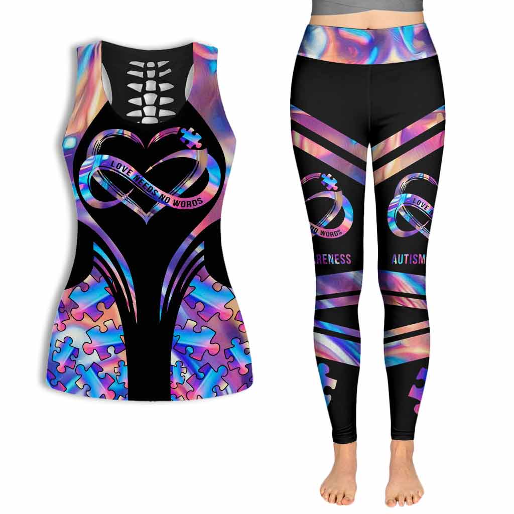 L'amour n'a pas besoin de mots - Leggings et débardeur ajouré pour la sensibilisation à l'autisme