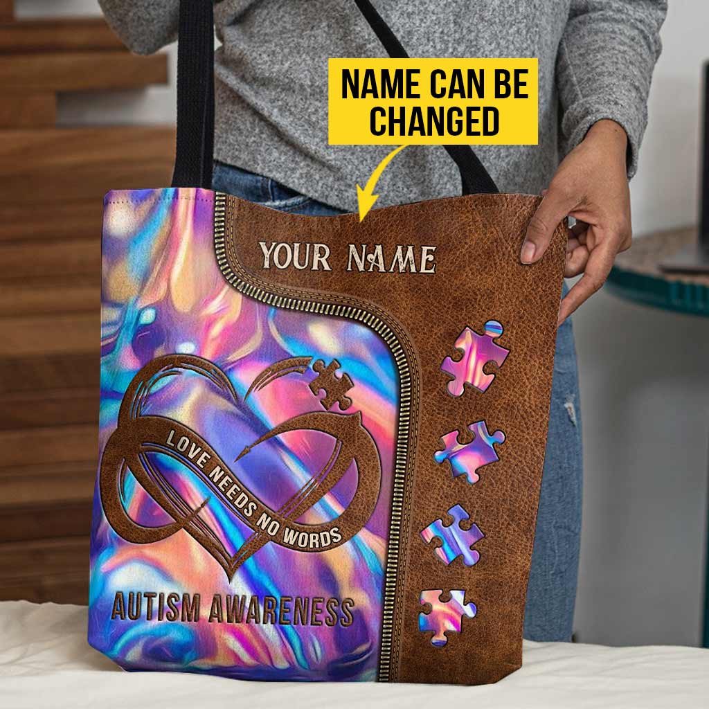 L'amour n'a pas besoin de mots - Sac fourre-tout personnalisé pour la sensibilisation à l'autisme