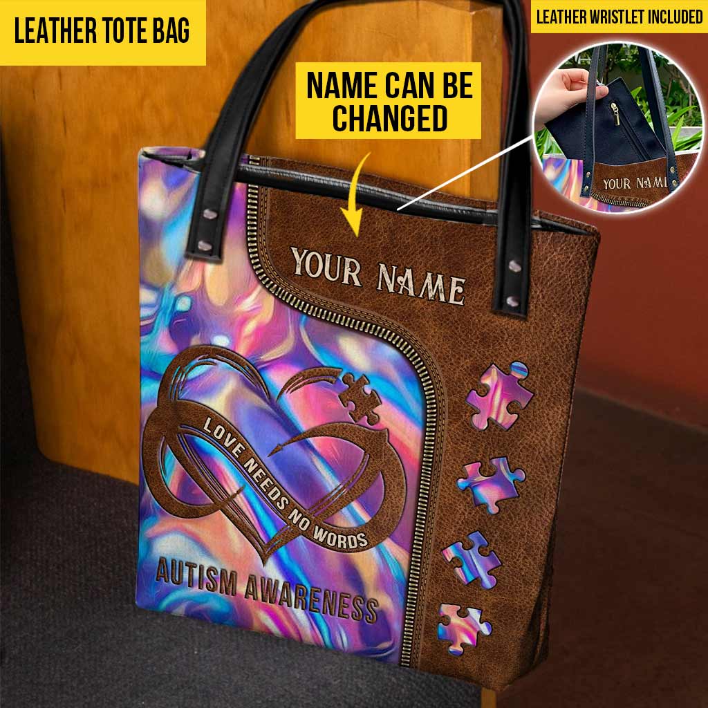 L'amour n'a pas besoin de mots - Sac fourre-tout personnalisé pour la sensibilisation à l'autisme
