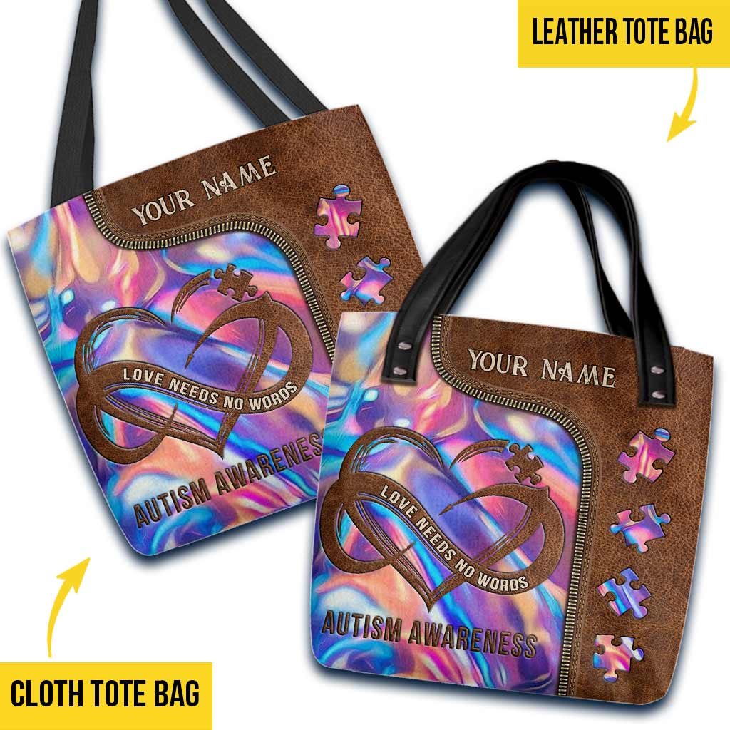 L'amour n'a pas besoin de mots - Sac fourre-tout personnalisé pour la sensibilisation à l'autisme