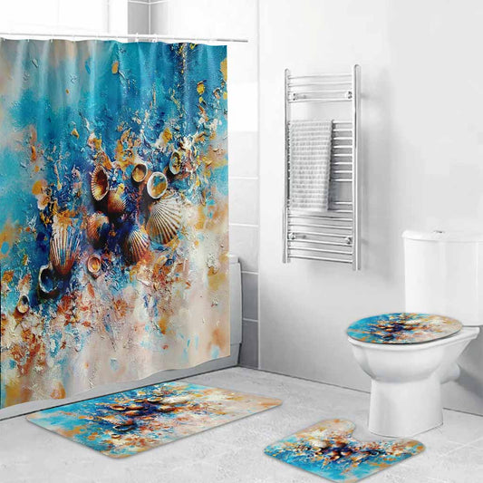 Ensemble rideau et tapis de bain Coquillage - Amoureux de la mer