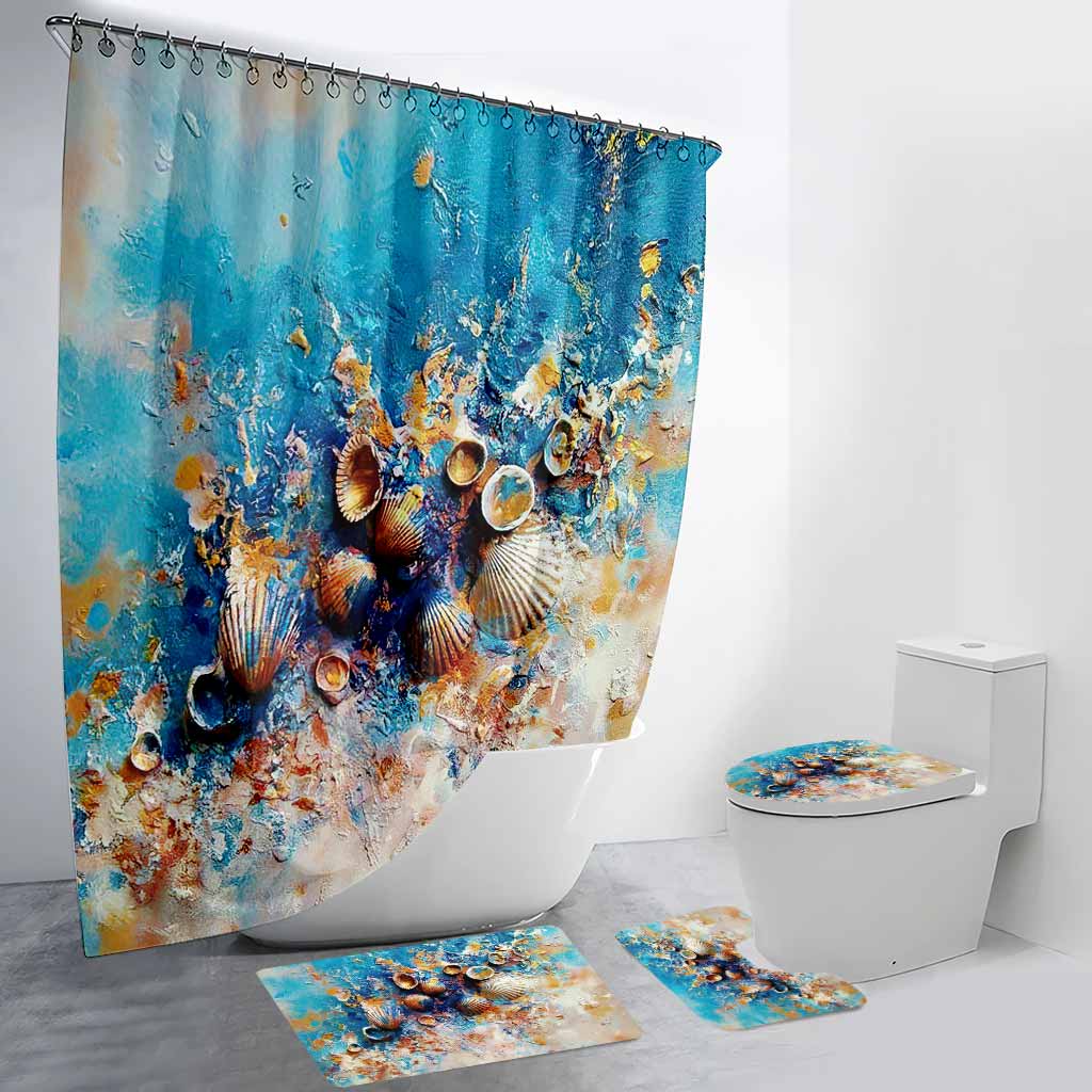 Sea Shell - Sea Lover Bathroom Curtain & Mats Set