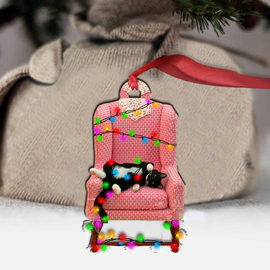 Chat endormi ronronnant ronronnant - Ornement de Noël chat (Imprimé des deux côtés)