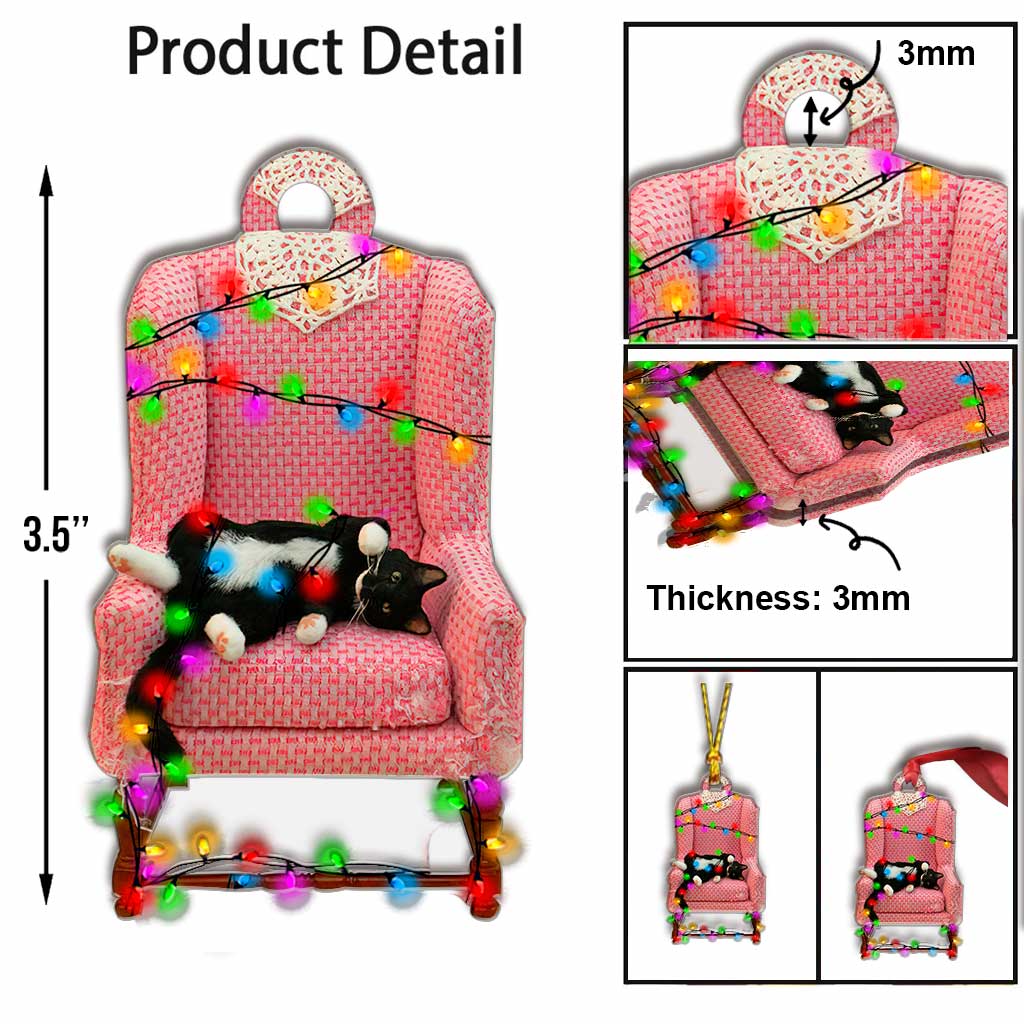 Chat endormi ronronnant ronronnant - Ornement de Noël chat (Imprimé des deux côtés)