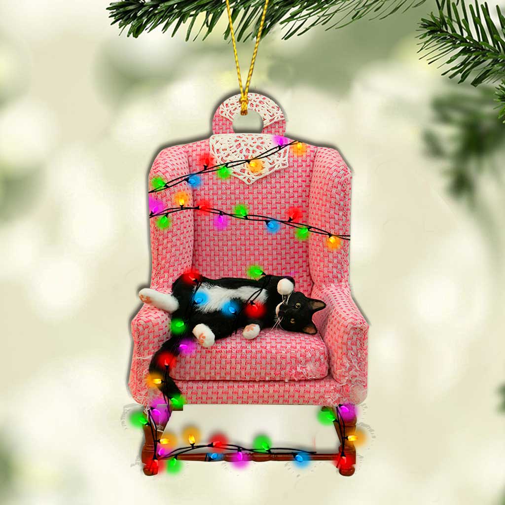 Chat endormi ronronnant ronronnant - Ornement de Noël chat (Imprimé des deux côtés)