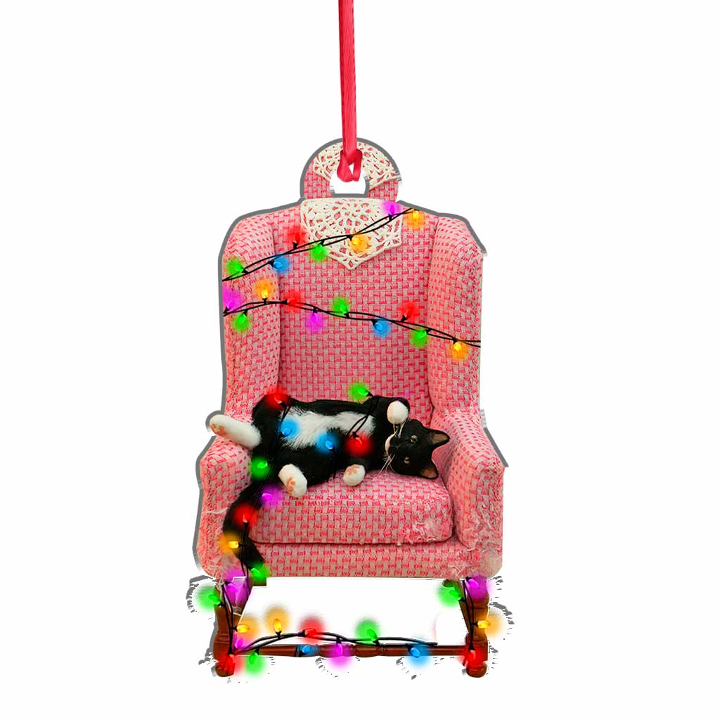 Chat endormi ronronnant ronronnant - Ornement de Noël chat (Imprimé des deux côtés)