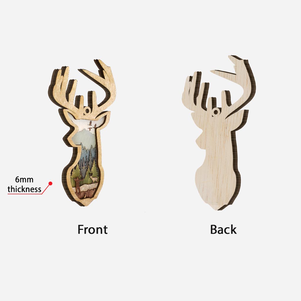 Chasse au cerf - Ornement de Noël en bois superposé