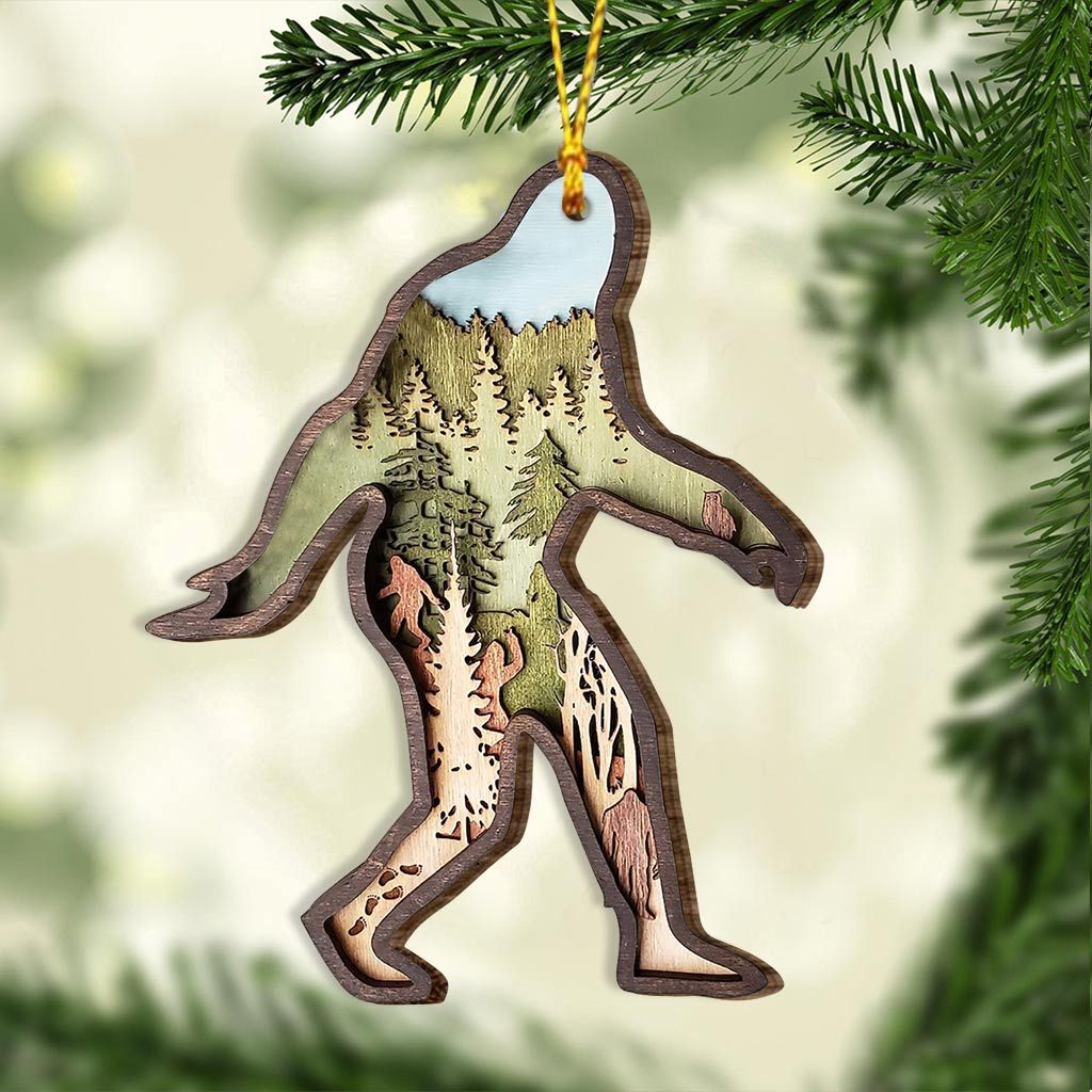 Bigfoot m'a vu - Décoration de Noël en bois superposé sur le thème du camping et du Bigfoot