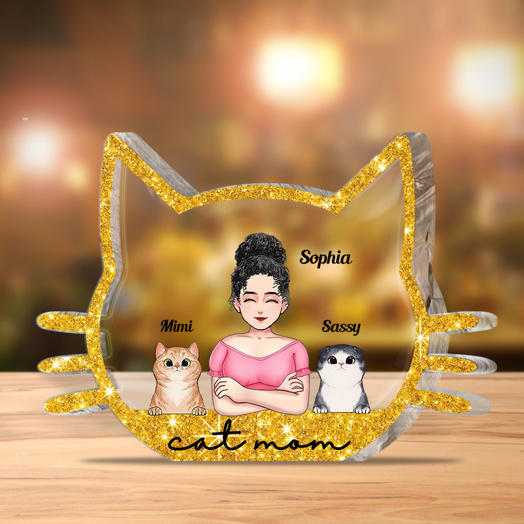 Maman Chat - Plaque acrylique personnalisée en forme de chat pour la fête des mères