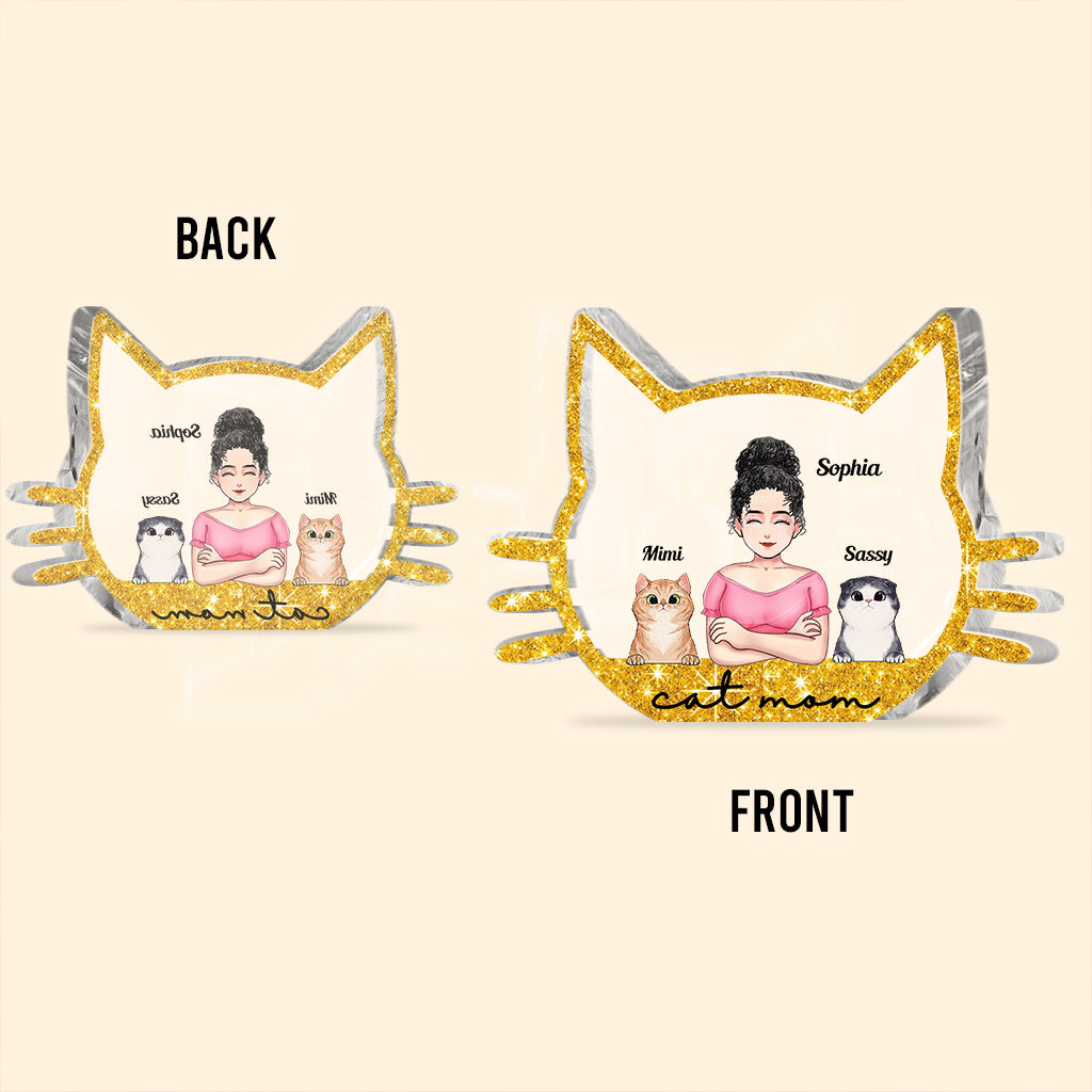 Maman Chat - Plaque acrylique personnalisée en forme de chat pour la fête des mères