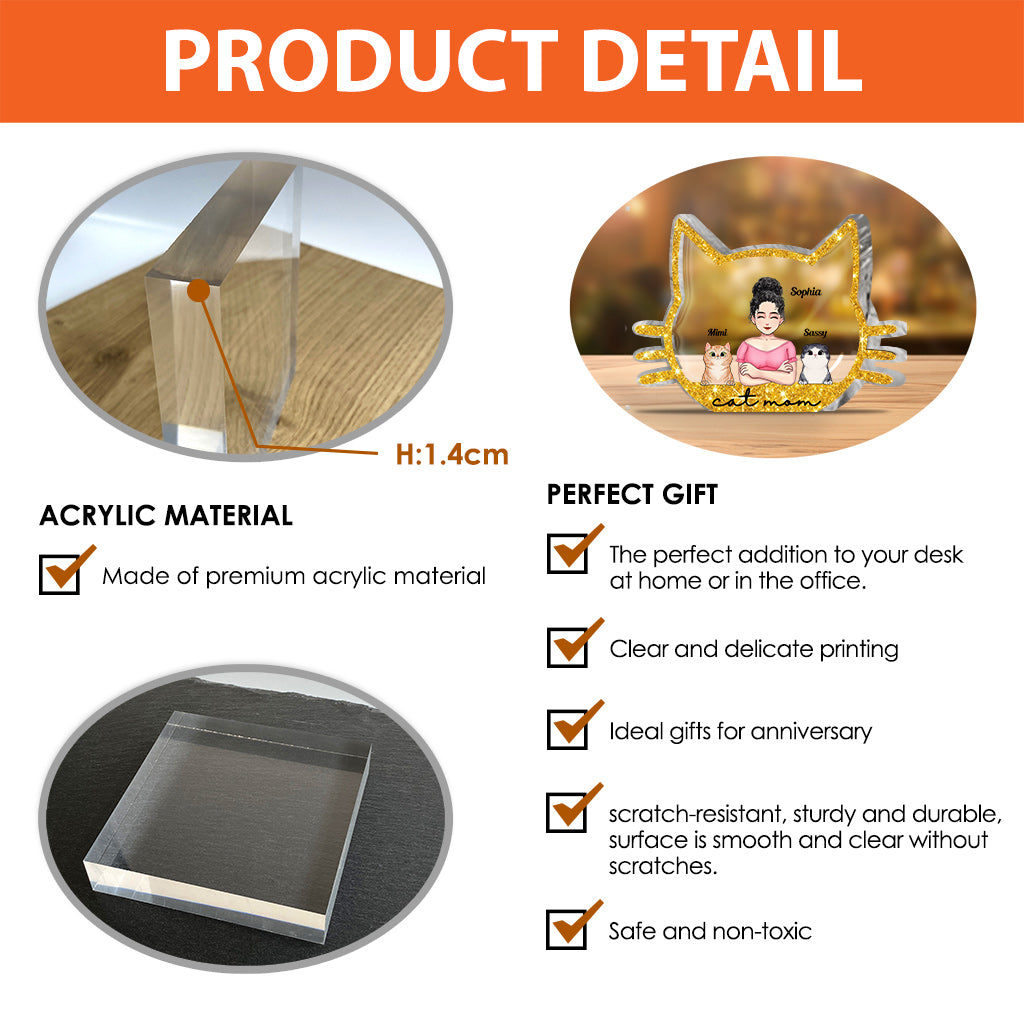 Maman Chat - Plaque acrylique personnalisée en forme de chat pour la fête des mères