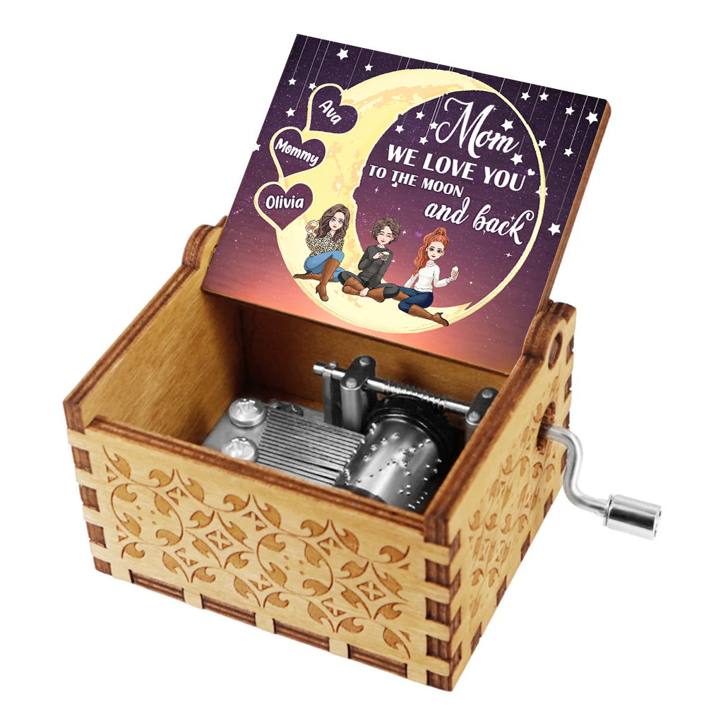 Je t'aime jusqu'à la lune et retour - Boîte à musique à manivelle personnalisée pour la fête des mères