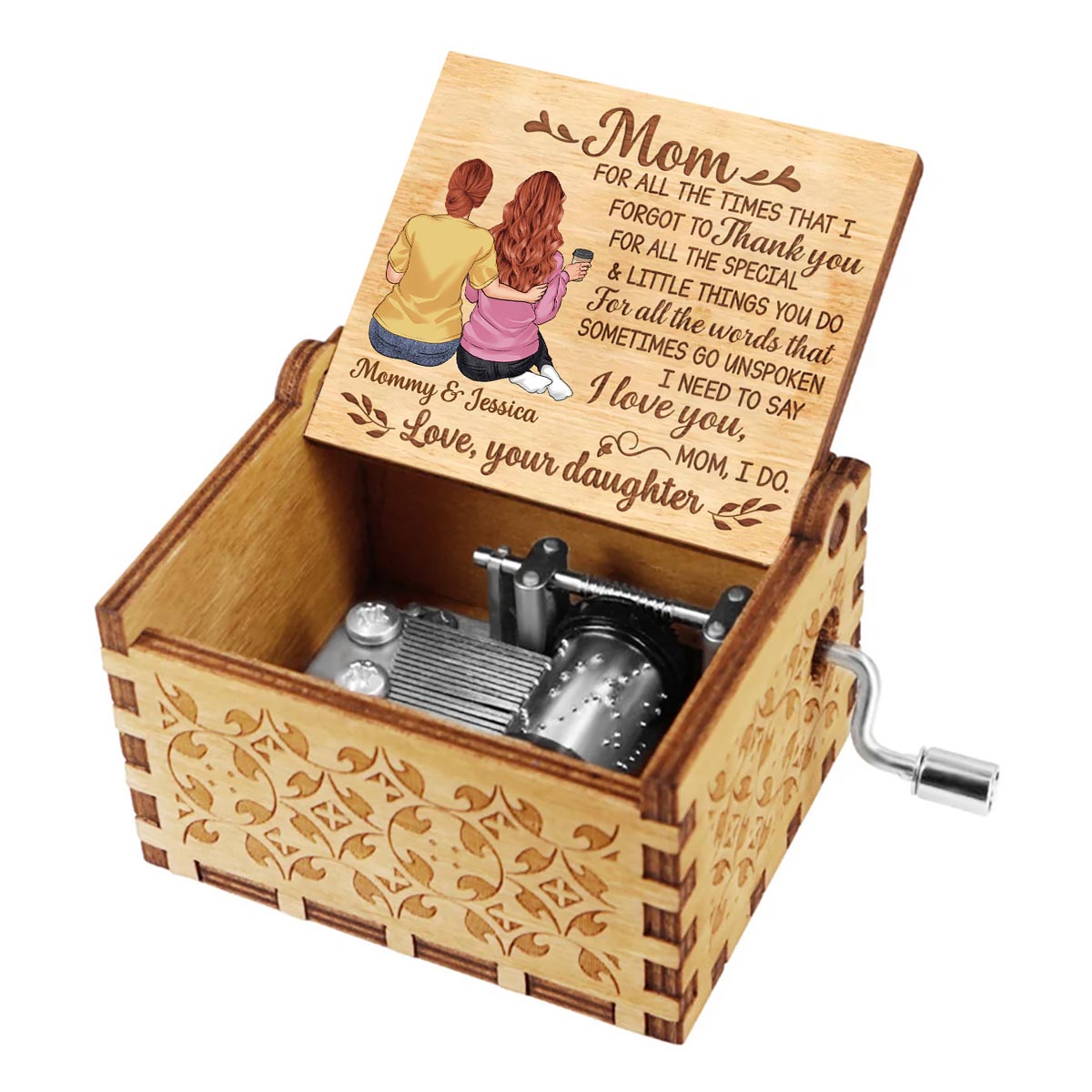 To My Dear Mom - Gift for daughter, mom - Personalized Hand Crank Music Box
