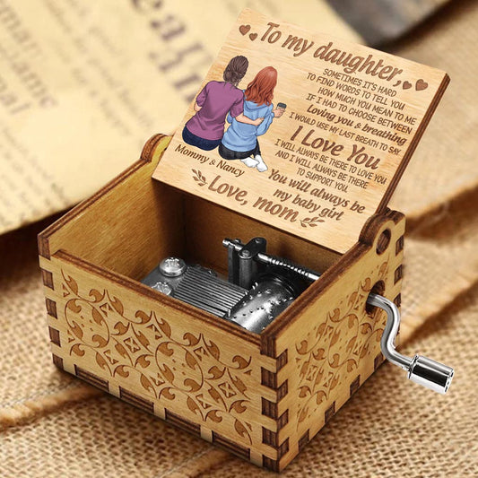 À ma fille - Boîte à musique à manivelle personnalisée pour la fête des mères