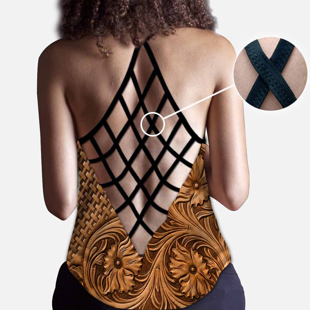 Débardeur croisé imprimé cuir motif chevaux