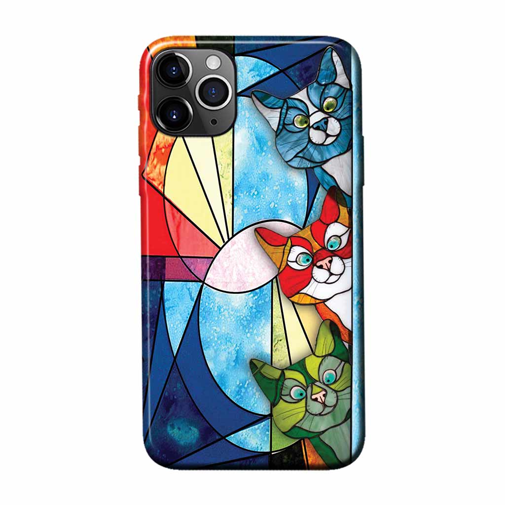Coque de téléphone à motif vitrail « Chats qui regardent » - Chat