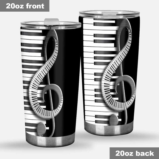 Gobelet isotherme « J’aime la musique » - Motif piano en métal