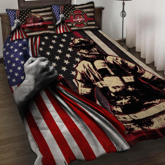 Red Line - Personalized Firefighter Quilt Set