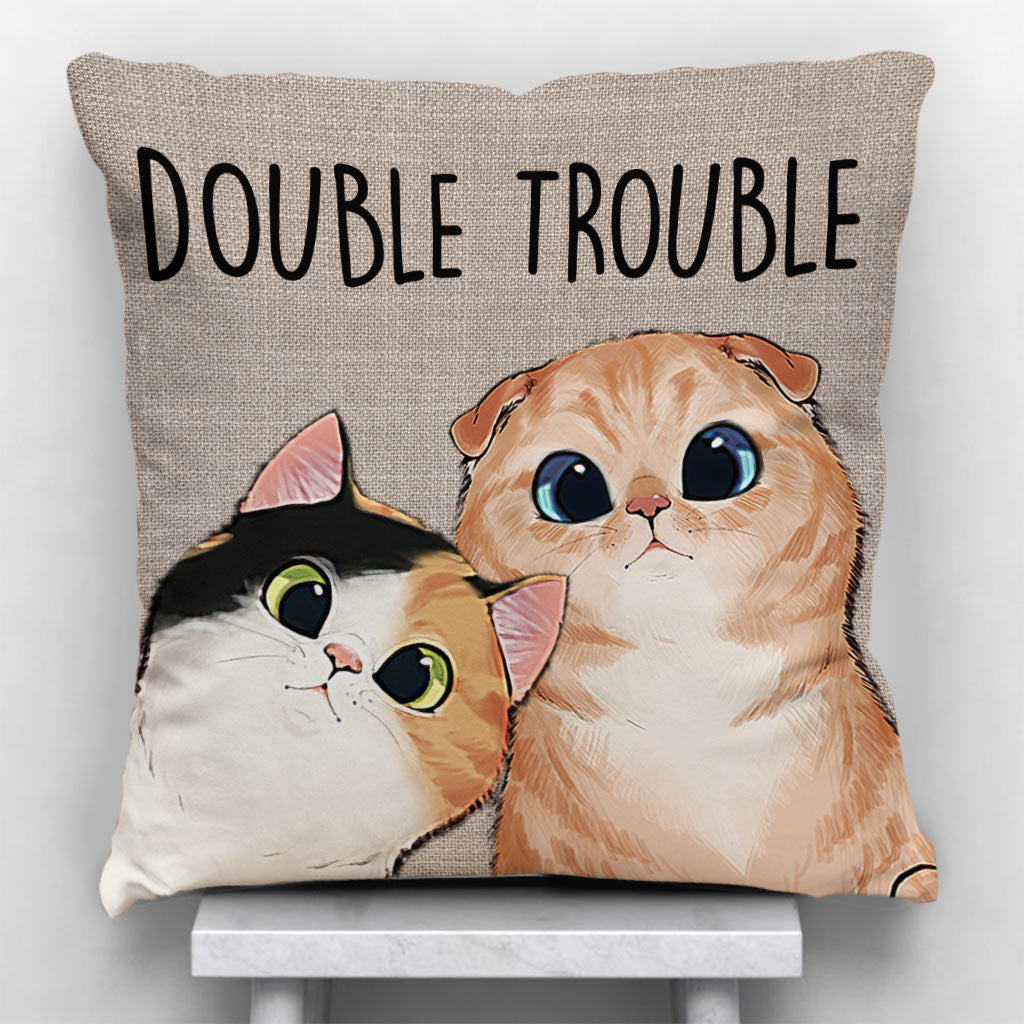 Coussin décoratif personnalisé Double Trouble pour chat