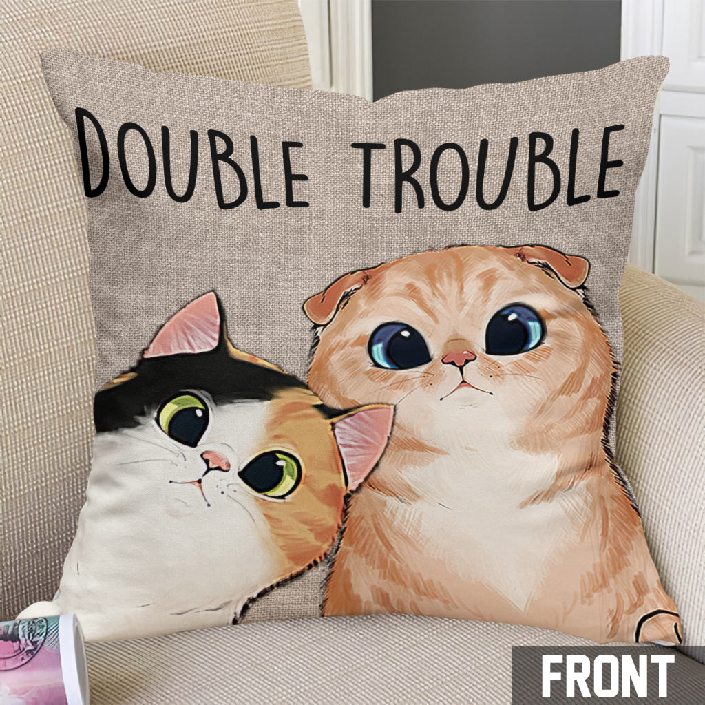 Coussin décoratif personnalisé Double Trouble pour chat