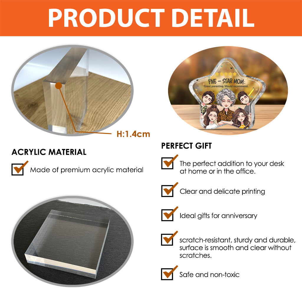 Maman cinq étoiles - Plaque acrylique personnalisée pour la fête des mères