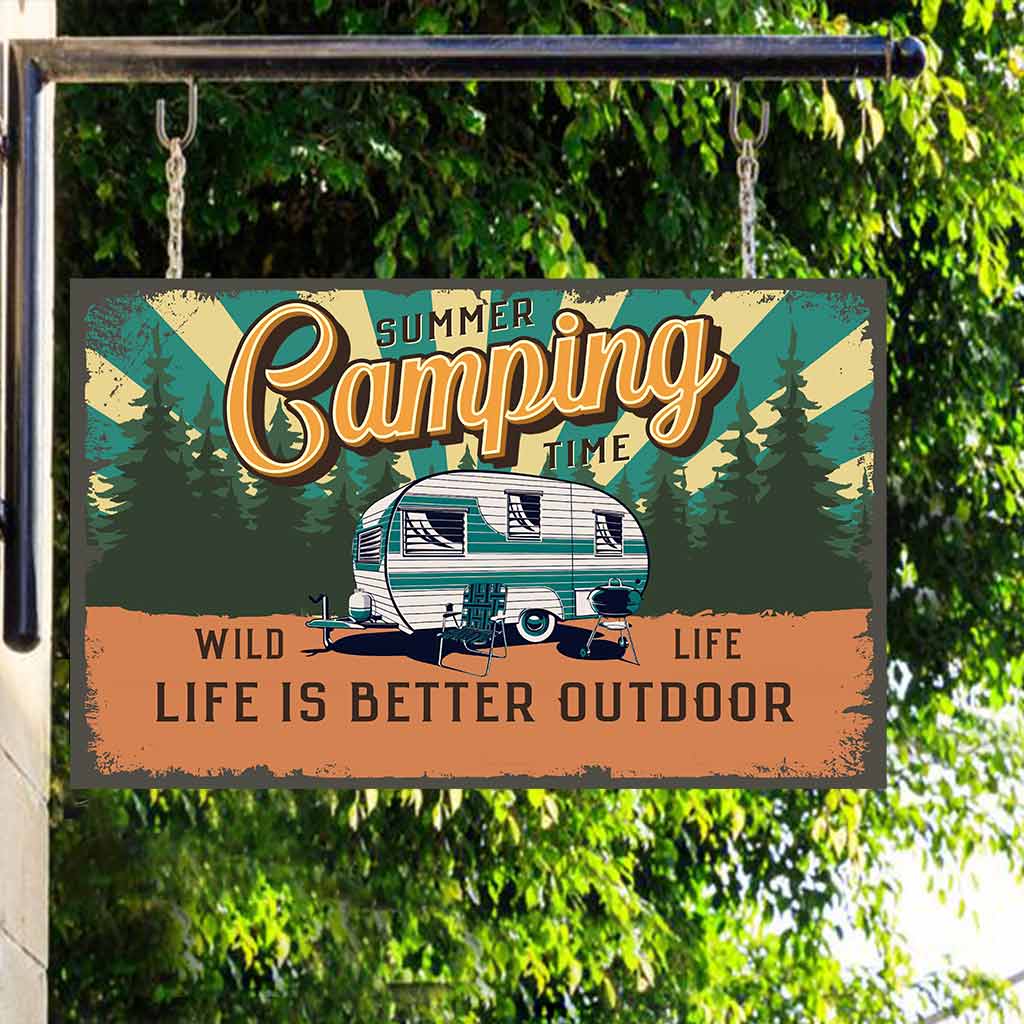 Panneau rectangulaire horizontal personnalisé en bois « Camping Time »