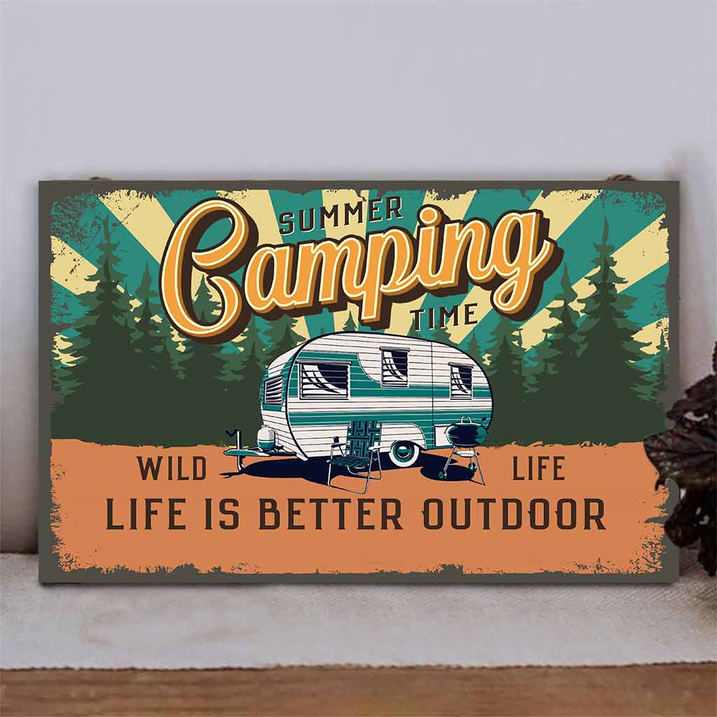 Panneau rectangulaire horizontal personnalisé en bois « Camping Time »