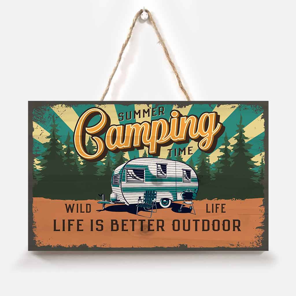 Panneau rectangulaire horizontal personnalisé en bois « Camping Time »