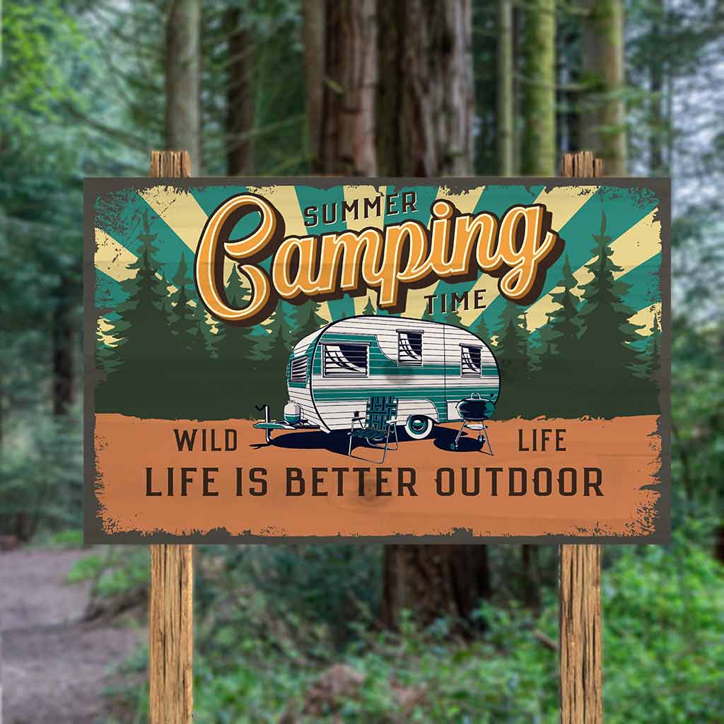 Panneau rectangulaire horizontal personnalisé en bois « Camping Time »