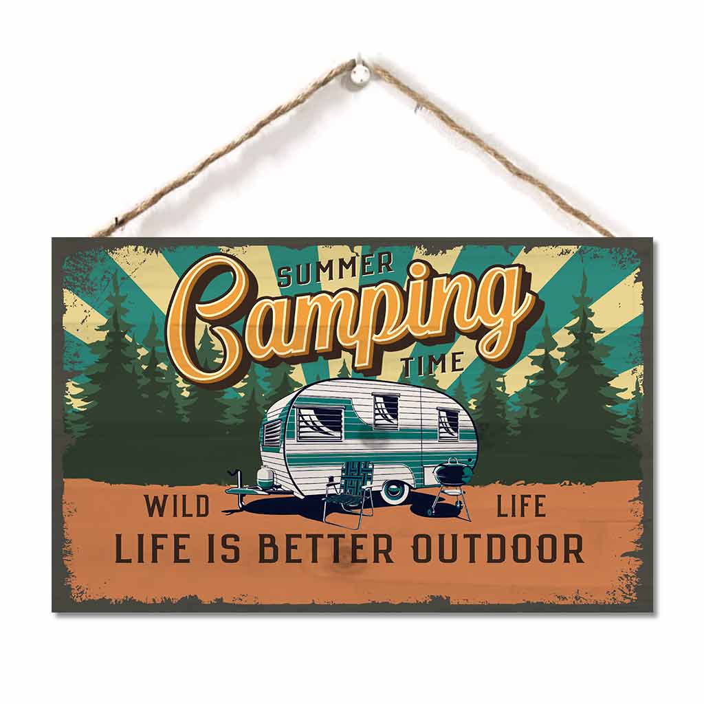 Panneau rectangulaire horizontal personnalisé en bois « Camping Time »