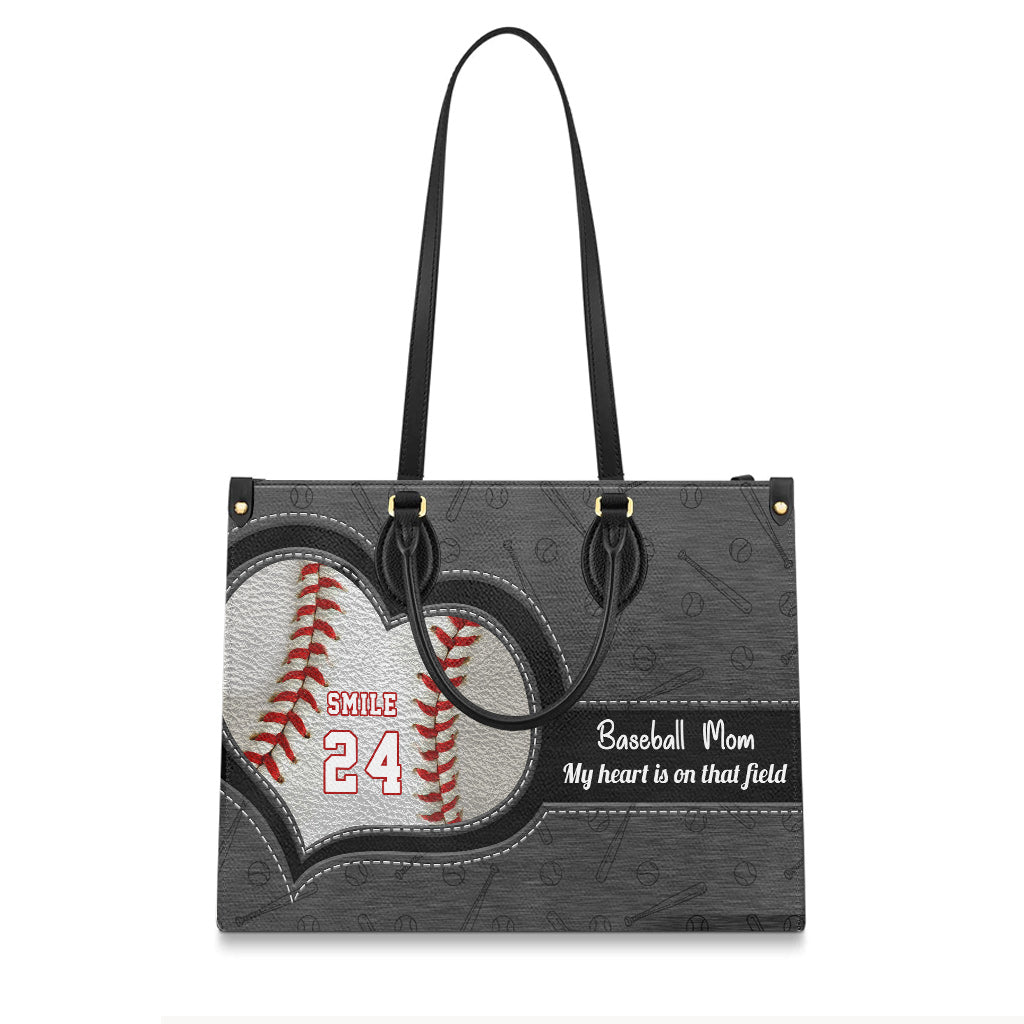Mon cœur est sur ce terrain - Sac à main en cuir personnalisé de baseball
