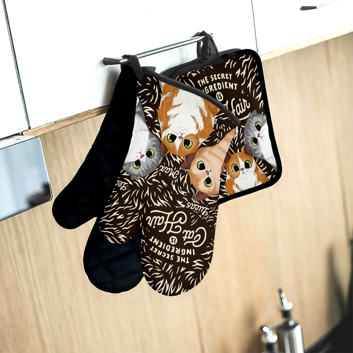 Secret Ingredient Cat Hair - Personalized Baking Oven Mitts & Pot Holder Set