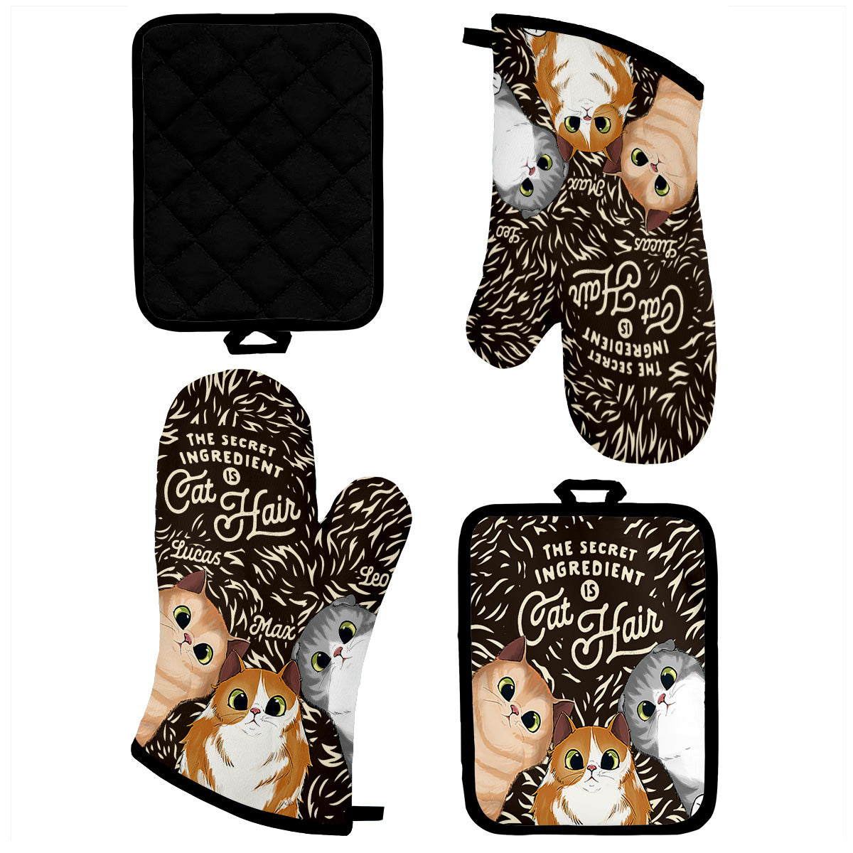 Secret Ingredient Cat Hair - Personalized Baking Oven Mitts & Pot Holder Set