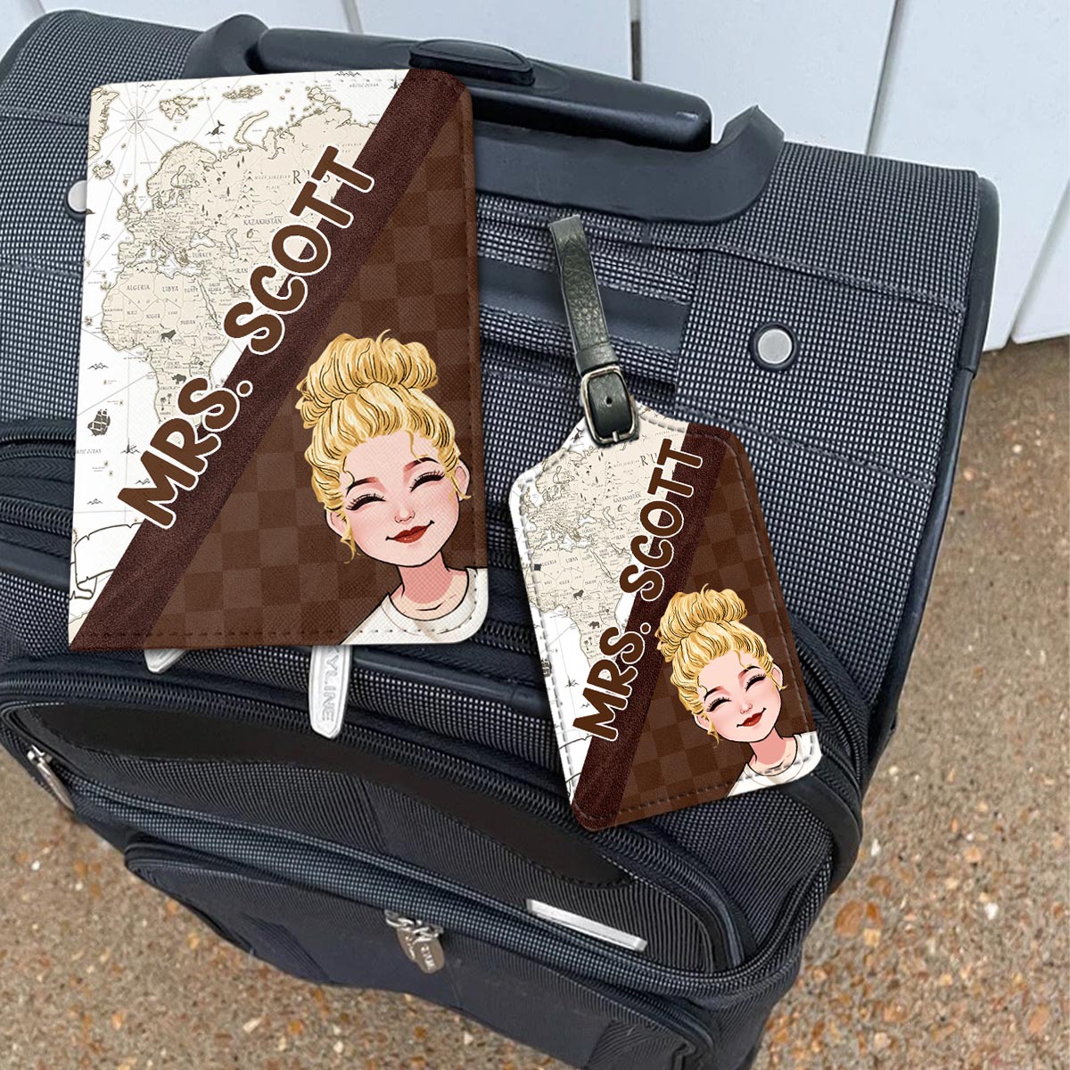 Mr And Mrs - Personalized Couple Leather Luggage Tag & Passport Holder