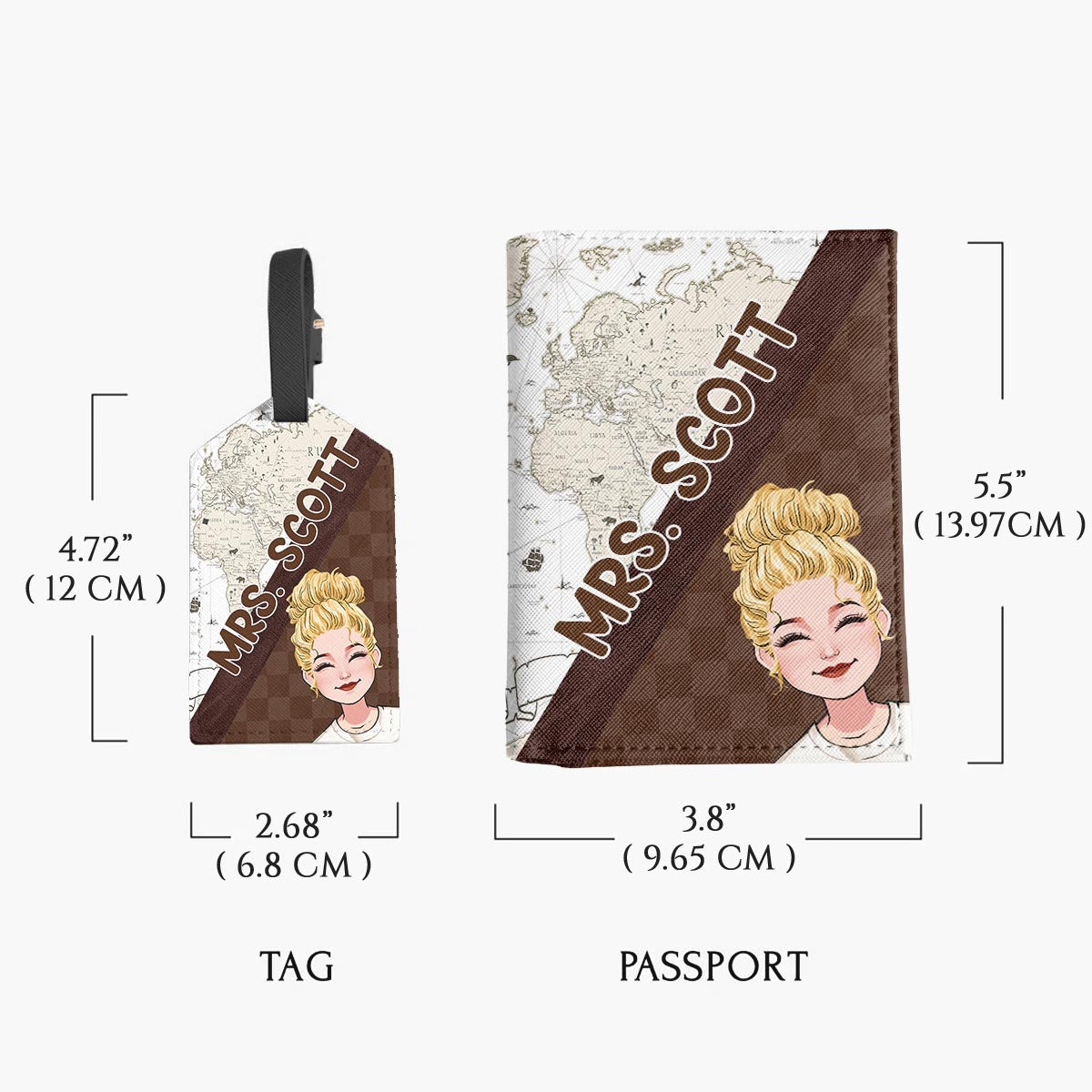 Mr And Mrs - Personalized Couple Leather Luggage Tag & Passport Holder