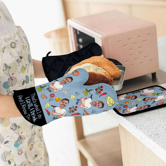 I Grill I Drink And I Know Things - Personalized Father Oven Mitts & Pot Holder Set