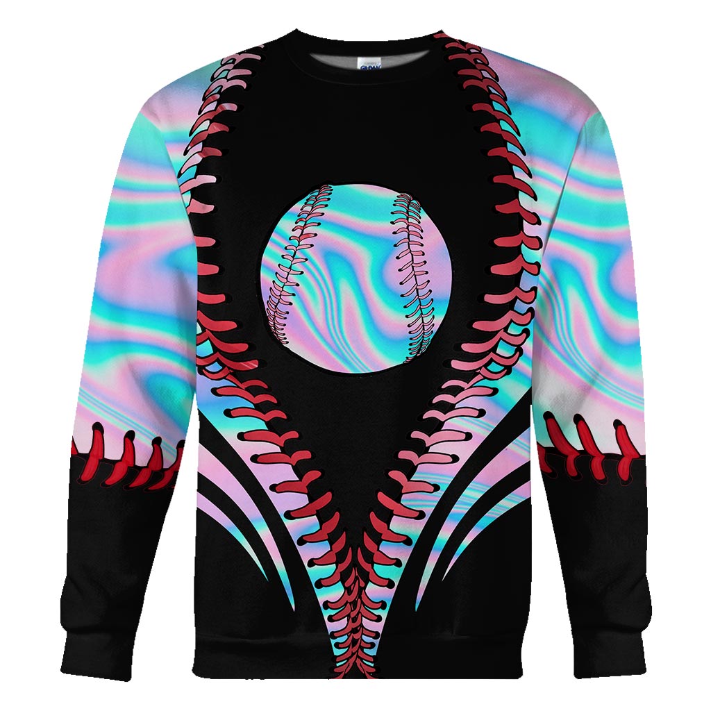 J'adore le baseball ! T-shirt et sweat à capuche personnalisés avec motif baseball intégral.