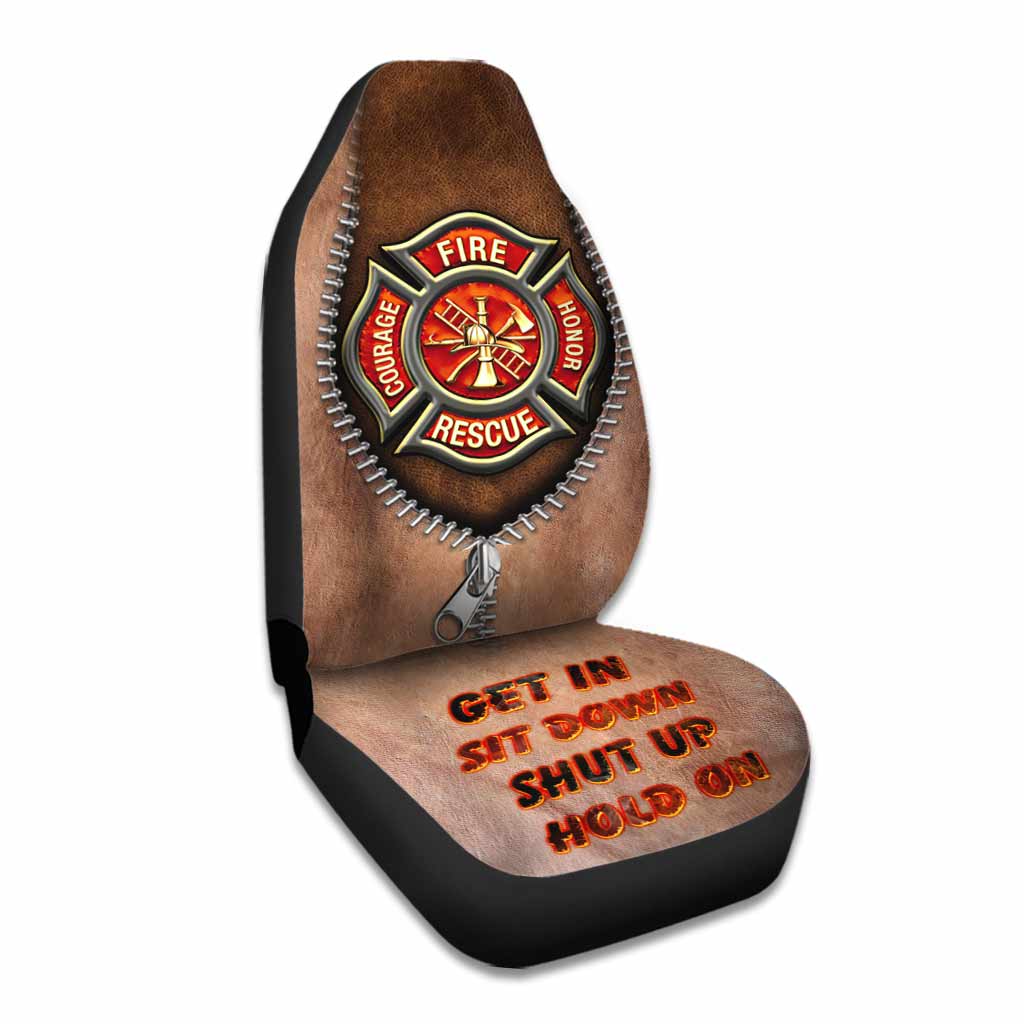 Get In Sit Down Shut Up Hold On - Firefighter Seat Covers With Leather Pattern Print