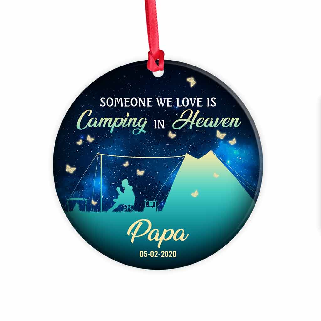 Someone We Love Is Camping In Heaven - Personalized Christmas Ornament (Printed On Both Sides)