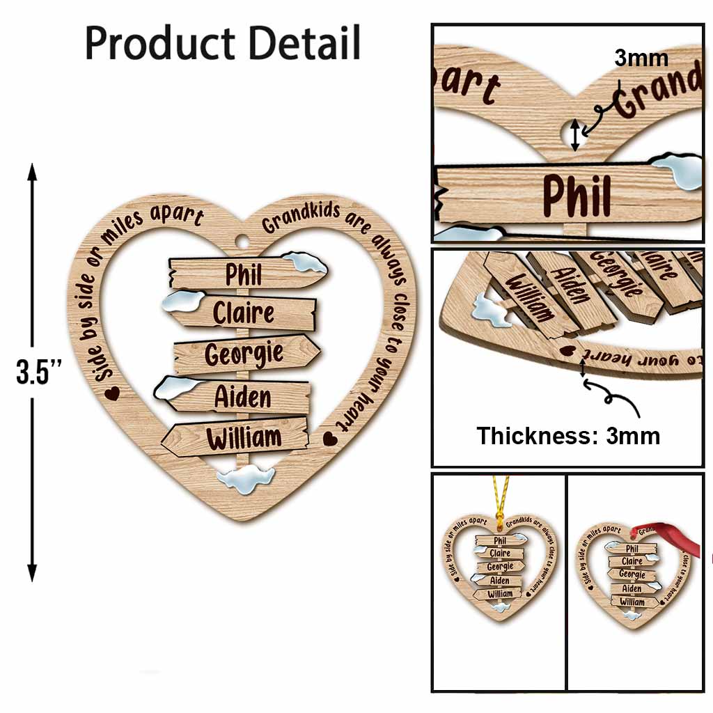 Côte à côte ou à des kilomètres de distance - Ornement de Noël personnalisé pour grand-mère (Imprimé des deux côtés)