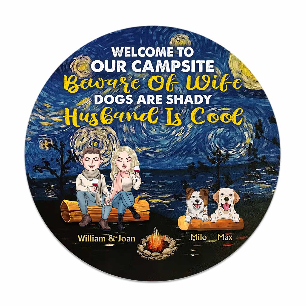 Welcome To Our Campsite - Personalized Couple Camping Round Wood Sign